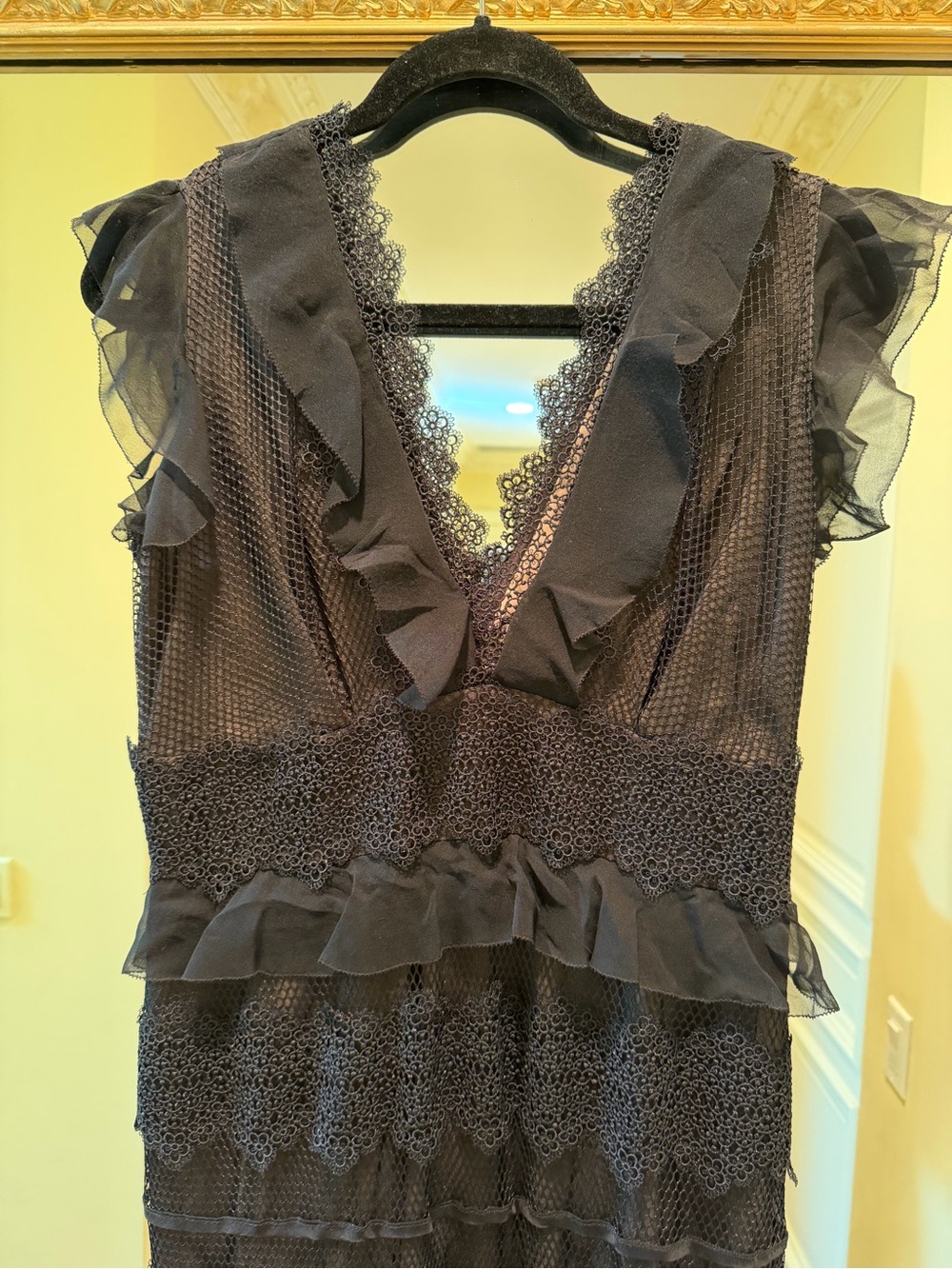 Sachin + Babi Black Ruffled V-Neck Evening Dress - Picture 3 of 5